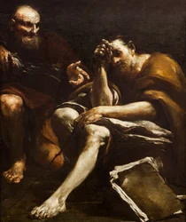 Demokritos ja Herakleitos,1730 (öljy kankaalle)