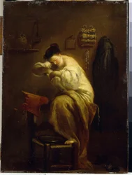 Nainen etsii kirppuja. (Nainen etsii kirppuja). Giuseppe Maria Crespin (1665-1747) maalaus, öljy kankaalle, noin 1710. Italialainen taide (Bologna)