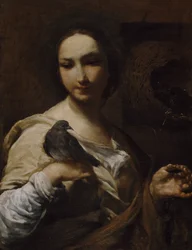 Tyttö pitelee kyyhkystä, 1721-27