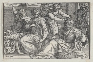 Lucretia opettaa tyttäriään käsityössä, 1557.