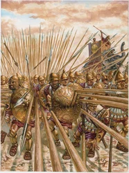Muinainen Kreikka: Pyrrhos I:n Epiroticuksen falangi (378-272 eKr.) - Muinainen Kreikka: Epiruksen Pyrrhoksen (Pyrrhos) falangi - Kuvitus: Giuseppe Rava