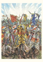 Ranskalaisten ritarien hyökkäys Azincourtin taistelussa (25. lokakuuta 1415).