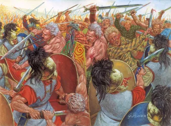 Gallian sota: "Alesian piiritys vuonna 52 eKr." Jules Cesarin ja Vercingetorixin armeijan välinen ratkaiseva taistelu nykyisen Alise-Sainte-Reinen alueella - (Gallian sota: Alesian piiritys vuonna 52 eKr., Julius Caesarin ja Vercingetorixin välinen taistel