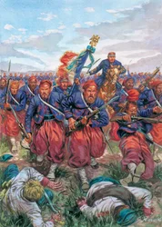 Italian vuoden 1859 kampanja (Italian toinen itsenäisyyssota): Napoleon III:n Ranskan armeijan Zouaves-joukkojen hyökkäys Solferinon taistelussa 24.6.1859 - Italian toinen itsenäisyyssota (Ranskan ja Itävallan sota, Itävallan ja Sardinian sota, Itävallan j