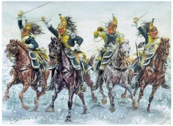Napoleonin sodat: englantilaiset dragonit hyökkäävät Kuvitus: Giuseppe Rava