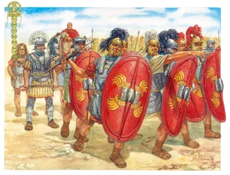 Roman Antiquite (tasavalta): joukko roomalaisia legioonalaisia - Rooman tasavalta: roomalaiset legioonalaiset - Kuvitus: Giuseppe Rava