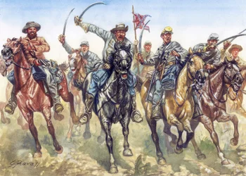 Secession War (1861-1865) - Amerikan sisällissota: Konfederaation ratsuväki hyökkää - Kuvitus: Giuseppe Rava