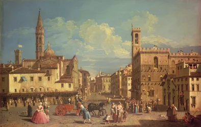 Badia Fiorentina ja Palazzo Del Podesta Piazza di San Firenzellä, n. 1754 (öljy kankaalle)