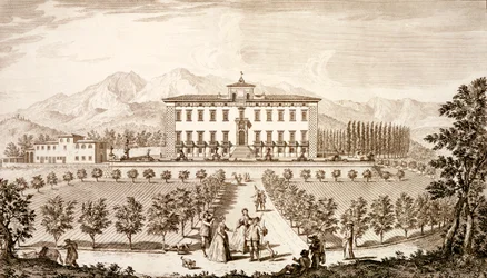 Näkymä Villa del Baronelle, Giuseppe Bouchardin "Näkymät Toscanaan", julkaistu 1744-57