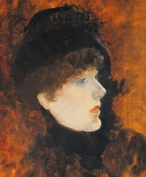 Sarah Bernard, kirjoittanut Giuseppe de Nittis (1846-1884), öljy paneelille, 35x265 cm