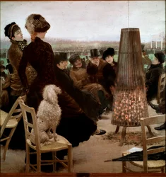 Laukkakilpailut Bois de Boulognessa. Katsojat seuraavat hevoskilpailuja. 1881. Rooma, Galleria Nazionale d