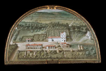 Näkymä Villa di Colle Salvettiin lähellä Livornoa, Italia (Tempera