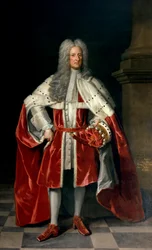Henry St. Johnin, 1. varakreivin (1652-1742), muotokuva kruunajaispuvussaan, 1727