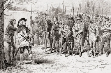 Kohtaus William Shakespearen näytelmästä Kuningas Henrik IV, osa 1, näytös IV, kohtaus 2, Falstaffin repaleinen rykmentti, William Shakespearen teoksista, julkaistu 1896