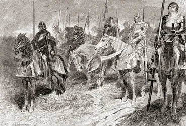 Kohtaus William Shakespearesin näytelmästä Kuningas Henry V, IV näytös, kohtaus 2, Lord Grandpré: Ratsumiehet istuvat kuin kiinteät kynttilänjalat taskulamppujen kädessään, William Shakespearen teoksista, pu