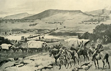 Kenraalit French ja Hutton ylittämässä Vaalin Transvaalin alueelle, 1901.