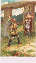 Hadur otti mistelin Louilta, kuva Alice S. Hoffmanin vuonna 1926 julkaistusta The Book of Sagas -kirjasta.