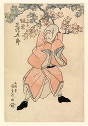 Näyttelijä Bando Mitsugoro III, osassa Tokoshiro tai mahdollisesti Dojishiro, n. 1808-25 (värillinen puupiirros)