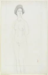 Piirustus edestä poseeratusta alastonkuvasta, 1900-luvun alku