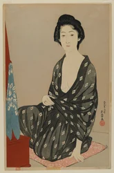 Nainen kesämekossa, Taisho-aika, kesäkuu 1920 (värillinen puupainatus)