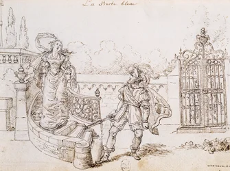 Siniparta, kuvitus Charles Perraultin (1628-1703) sadulle, kaiverrus Grandvillen (1803-1847)