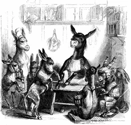 Kohtaus Balzacin kirjoittamasta "Les animaux peints par eux-memes - Vie privee et publique des animaux" -teoksesta