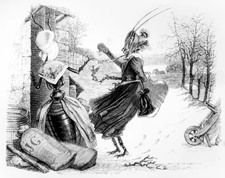 Cicada and the Ant, kuvitus "Fables" of La Fontainen (1621-95), julkaisija H. Fournier Aine, 1838