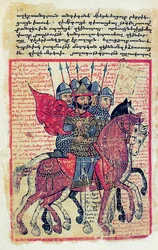 Sotilaallinen kohtaus 1400-luvun armenialaisesta käsikirjoituksesta