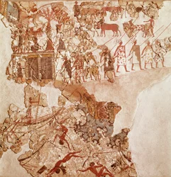 Libyalaisten kuolema, Akrotiri-fresko, Thera (nykyään Santorini) (Kreikka), minolainen sivilisaatio
