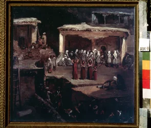 Hautajaiset Dagestanissa. Grigori Grigorievich Gagarinin (1810-1893) teos, öljy pahville, 1800-luvun venäläistä taidetta.