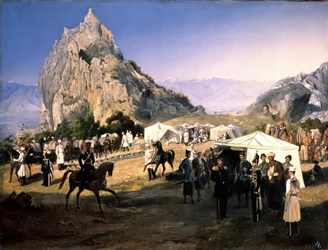 ""Nižni Novgorodin (Nižni Novgorod) draguunirykmentin bivouac Karaagachissa"" Grigori Grigorievich Gagarinin (Gagarin) maalaus (1810-1893) Pietarin valtion venäläinen museo
