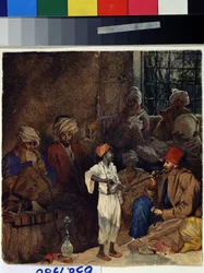 ""Majatalo Izmirissä Turkissa"" (Kahvitalo Smyrnassa) Akvarelli Grigori Gagarin (Gagarin) (1810-1893) 1835 Moskovan valtion A. Pushkinin taidemuseo