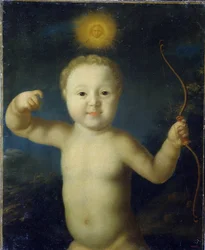 Venäjän Tsarevitš Aleksis Petrovitš (1690-1718) muotokuva. (Venäjän Tsarevitš Aleksei Petrovitšin muotokuva). Kuvaa Eroksessa olevaa vauvaa, joka on alasti pitelemässä jousiaan ja jota aurinko ylittää keskellä yötä. Grigori Dmitrievich Molchanovin maalaus 