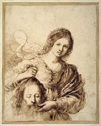 Judith Holofernesin pään kanssa (kynä ja ruskea muste kermapaperilla)