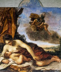 Venus imettävä rakkautta, Giovanni Francesco Barbierin maalaus, joka tunnetaan nimellä il Guercino (1591-1666).