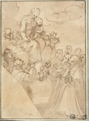 Madonna Rosary Dominicin ja muiden pyhien kanssa
