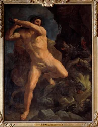 Hercules Terrassing the Hydra of Lerne Painting Guido Reni dit le Guide (1573-1642) 1617 Sun. 2,6x1,9 m