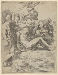 Hautaus, Kristus jalat ojennettuina, Neitsyt oikealla, 1590-1600.