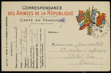 Postikortti Jean Molletille, 1915