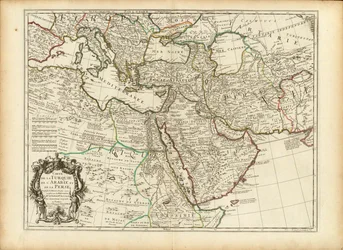 Guillaume Delislen kartta Ottomaanien ja Persian valtakunnista vuodelta 1701 (rajattu).