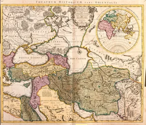 Kartta Kaspianmeren naapurimaista (Venäjä, Armenia, Persia, Kazakstan, Turkmenistan)
