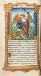 Painettu tuntikirja (Rooman käytössä): fol. 97v, Pyhä Mikael Arkkienkeli.