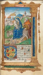 Painettu tuntikirja Rooman käyttö: fol. 42r, Lento Egyptiin, 1510.