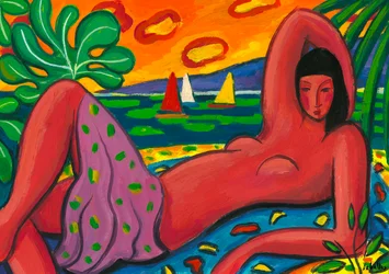 Alasti rannalla, 2011 (guassia paperille)