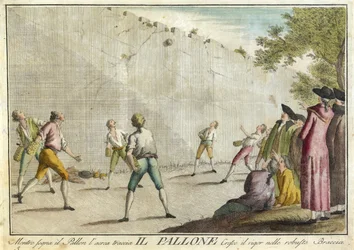 Il Pallone peleistä, illallisista ja vuosittaisista juhlista, jotka on pukeutunut Toscanassa ja erityisesti Firenzessä, pubissa. 1790 (käsinvärinen kaiverrus)