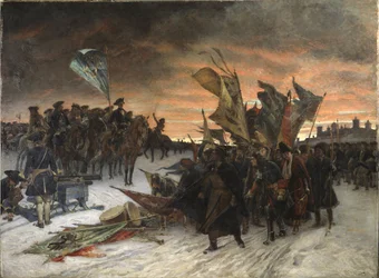 Narvan taistelu (1700) - Narva, kirjoittanut Cederstrom, Gustaf (1845-1933). öljy kankaalle