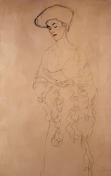 "Mit leichter wendung nach links" (Legerement tourne vers la gauche). Gustave Klimtin (1862-1918) piirros. Värikynät. Collection privee