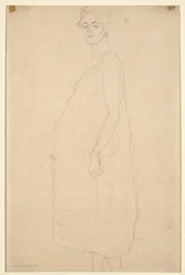 Tutkimus pukeutuneesta raskaana olevasta naisesta, n.1915-16 (lyijykynä simili Japan paperille)