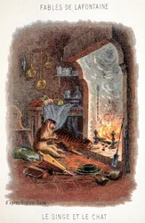Fables de La Fontaine: Apina ja kissa Gustave Dorén mukaan.