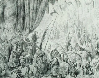Serendibin kuninkaan tuomioistuin, n. 1868 (kaiverrus)